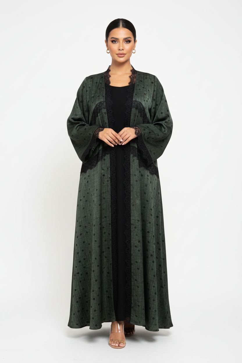 C 2360 Dark Green Polka Lace Abaya