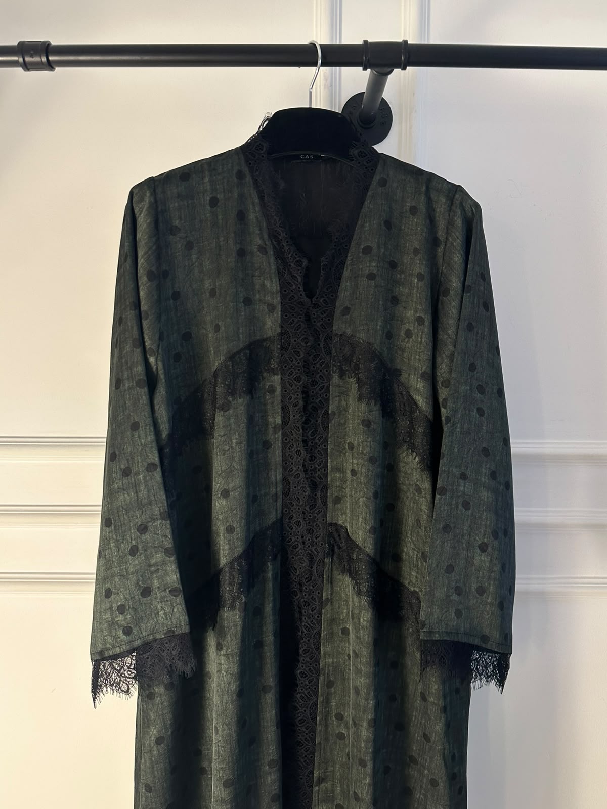 C 2360 Dark Green Polka Lace Abaya