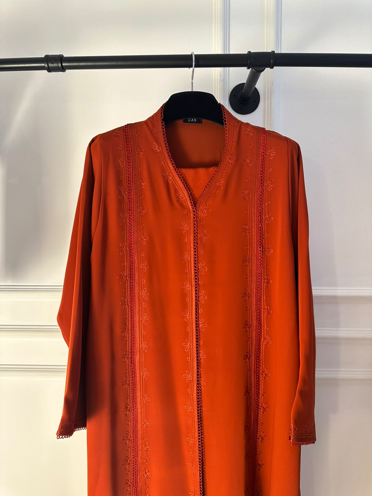 C 2361 Pumpkin Orange Embroidered Abaya