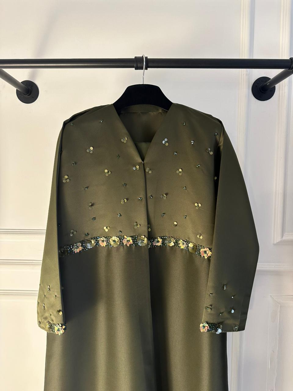 C 2364 Olive Beaded Abaya