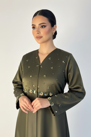 C 2364 Olive Beaded Abaya