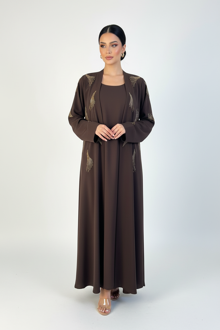 C 2365 Cocoa Brown Beaded Abaya