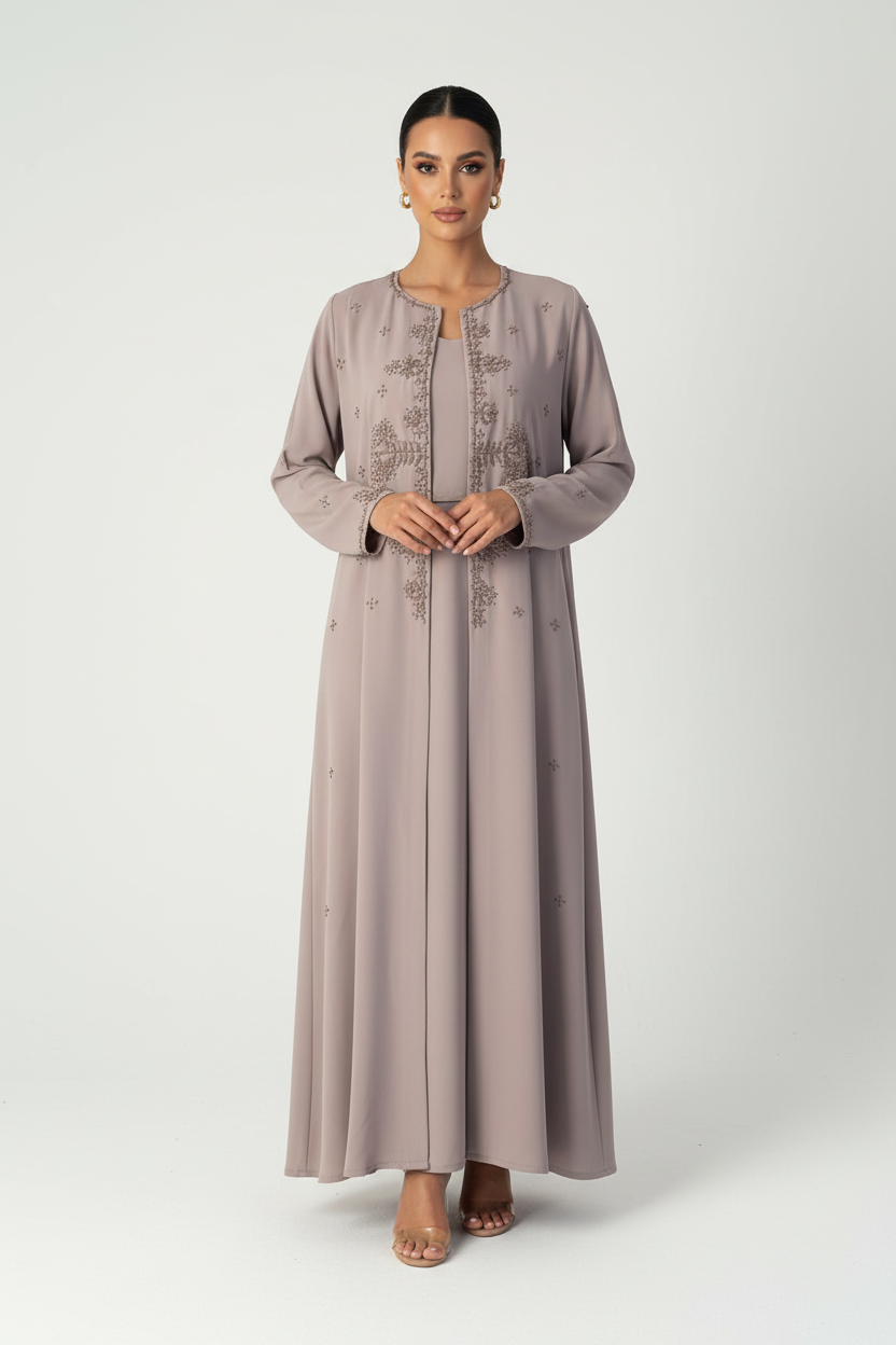 C 2369 Mauve Embroidered Abaya