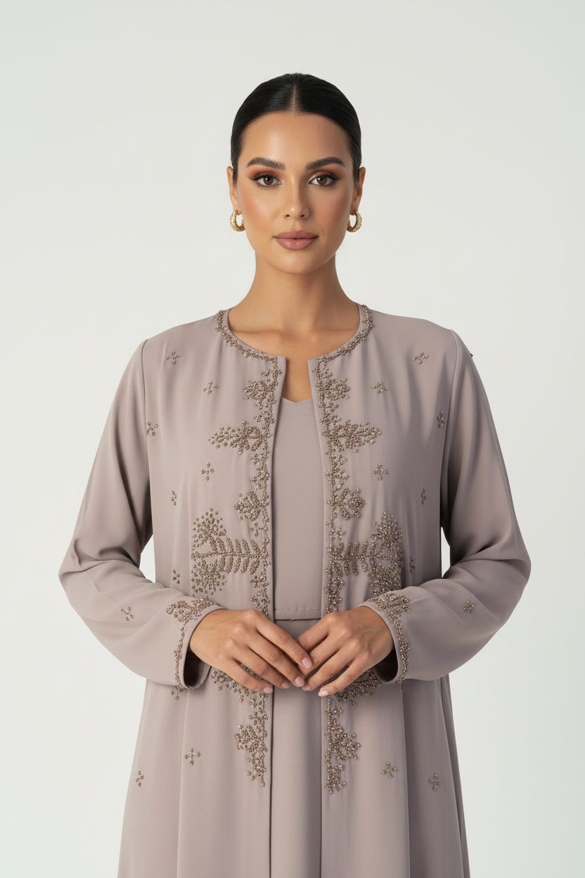 C 2369 Mauve Embroidered Abaya