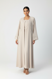 C 2370 Cream Beaded Abaya