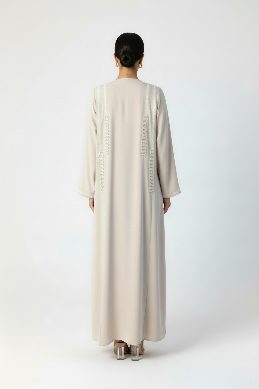 C 2370 Cream Beaded Abaya