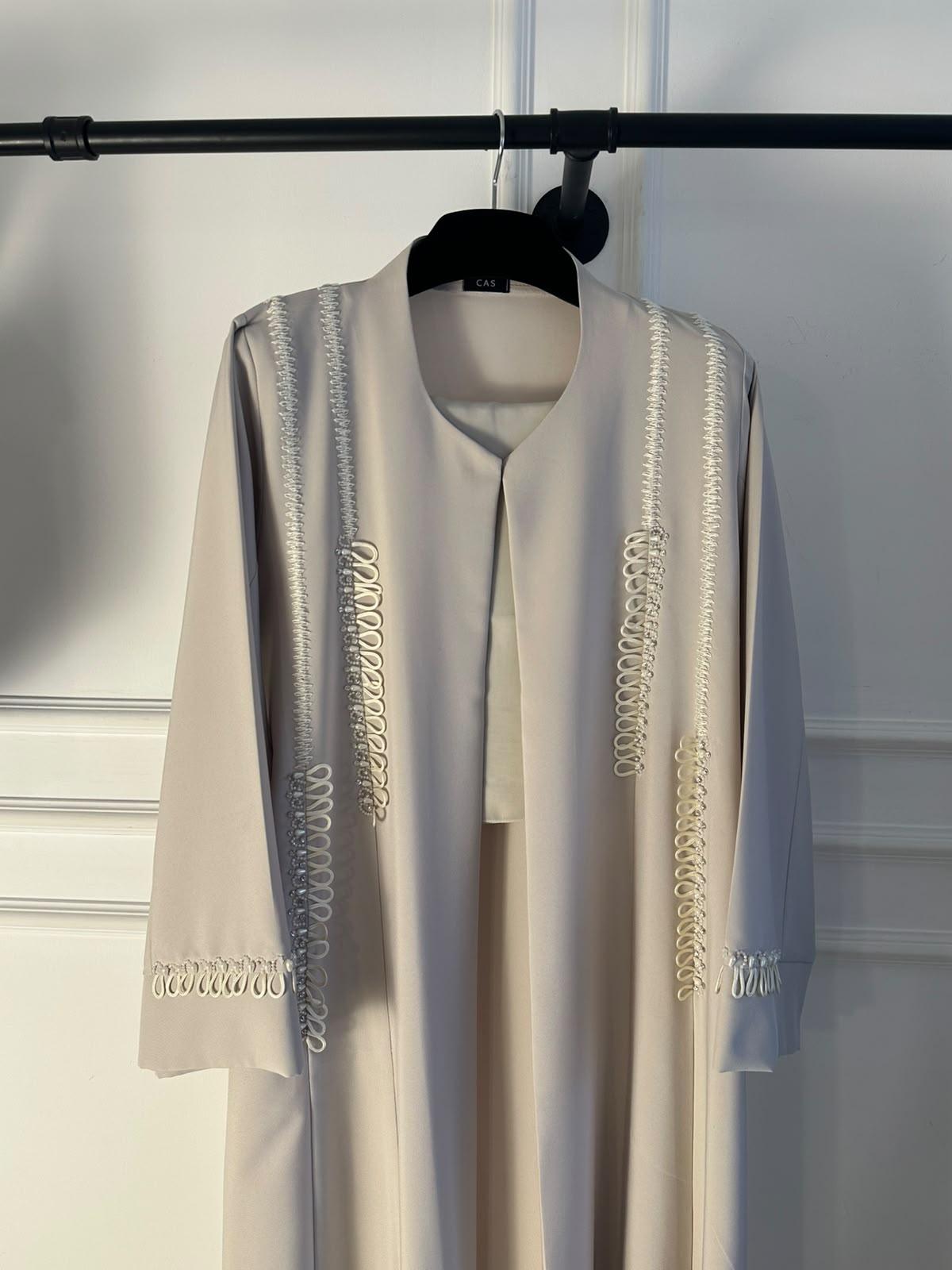 C 2370 Cream Beaded Abaya