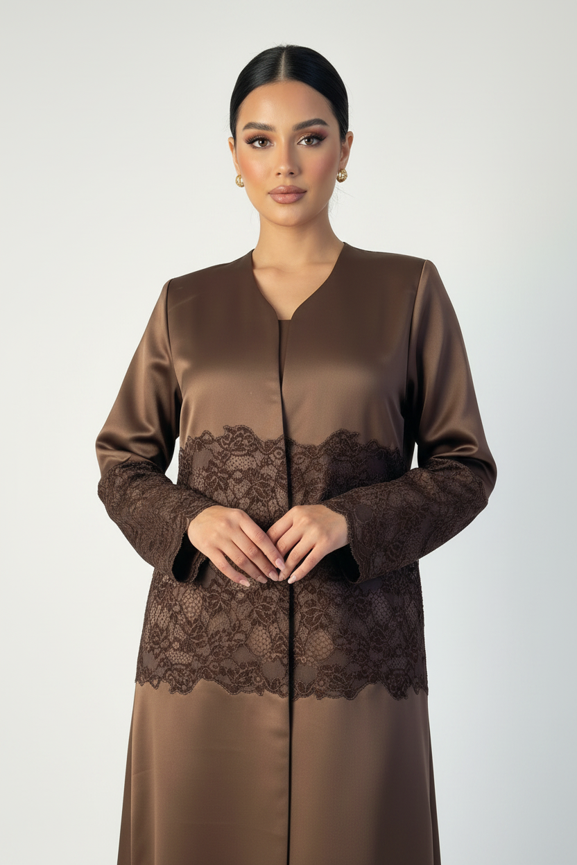 C 2371-01 Brown Dantel Abaya