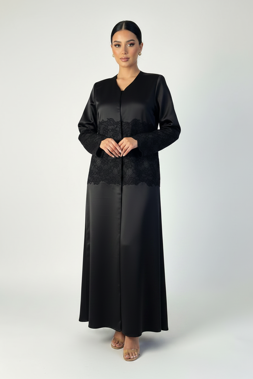 C 2371-03 Black Dantel Abaya