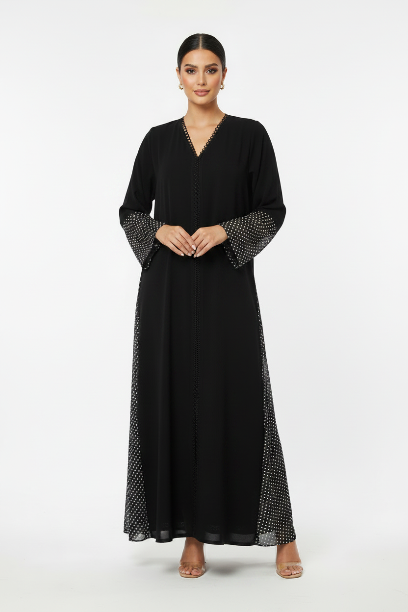 C 2373 Black Polka Abaya