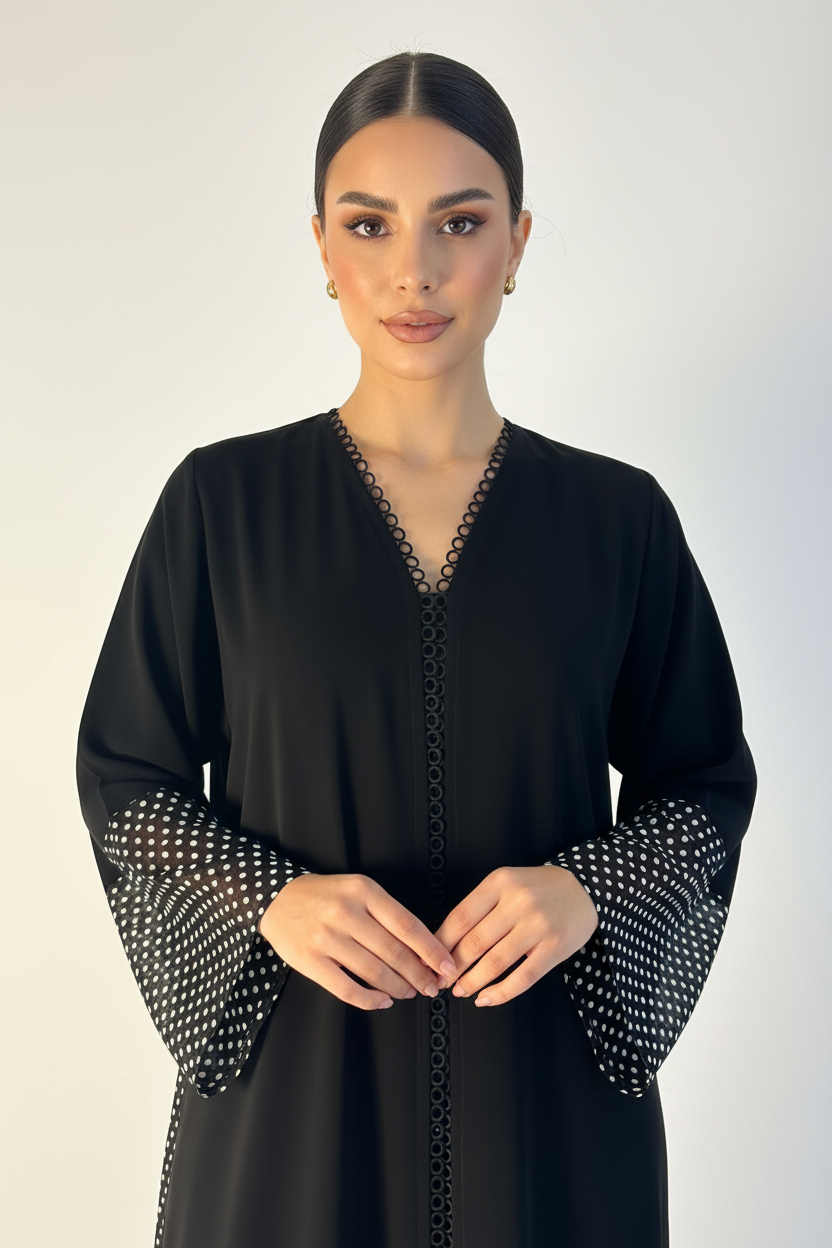 C 2373 Black Polka Abaya