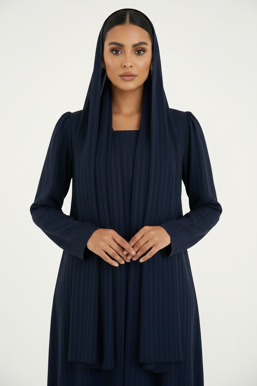 C 2386-01 Navy Blue Striped Abaya