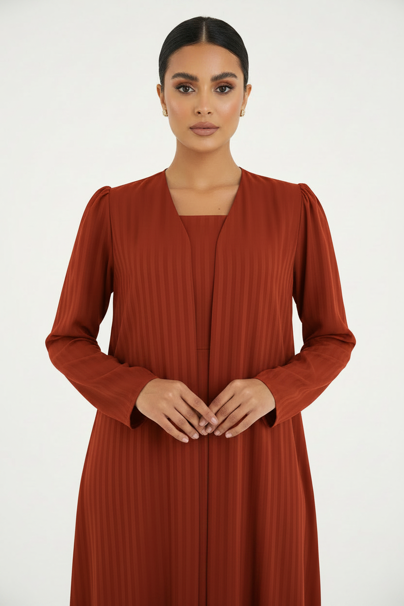 C 2386-02 Deep Orange Striped Abaya
