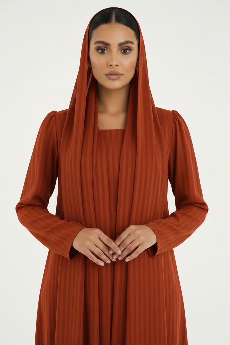 C 2386-02 Deep Orange Striped Abaya
