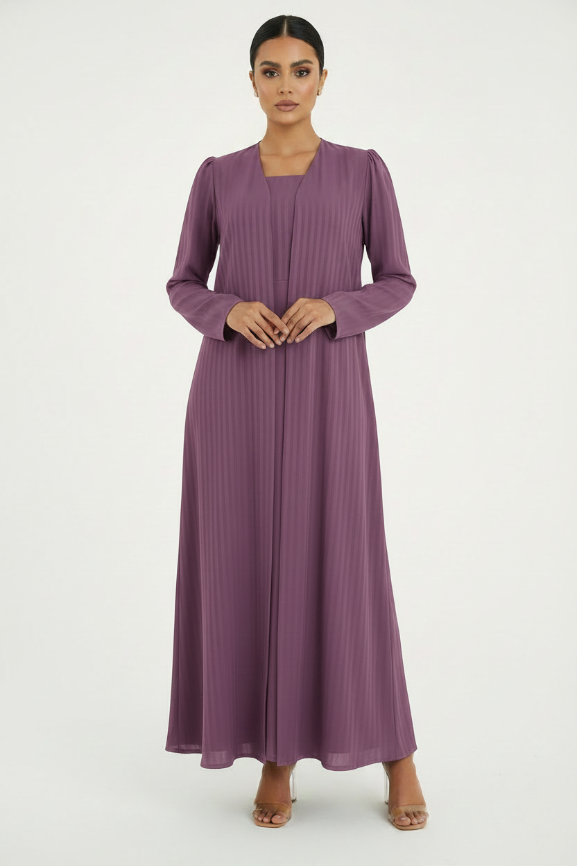 C 2386-04 Deep Lilac Striped Abaya