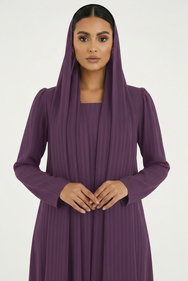 C 2386-04 Deep Lilac Striped Abaya