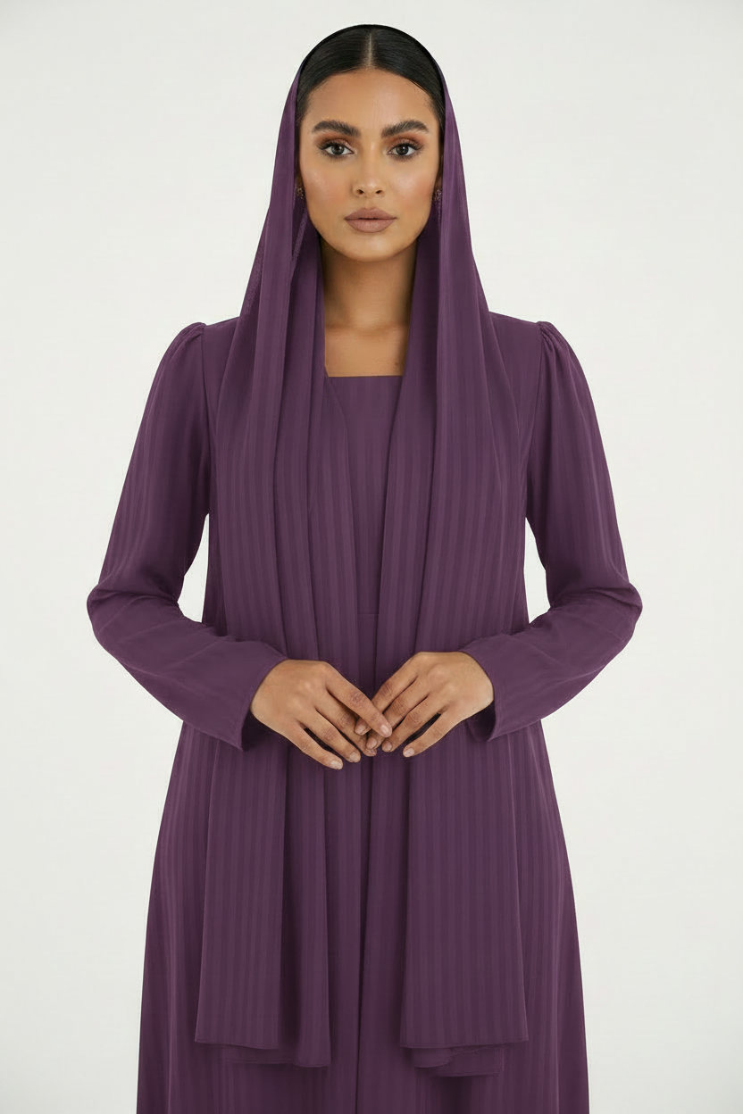 C 2386-04 Deep Lilac Striped Abaya