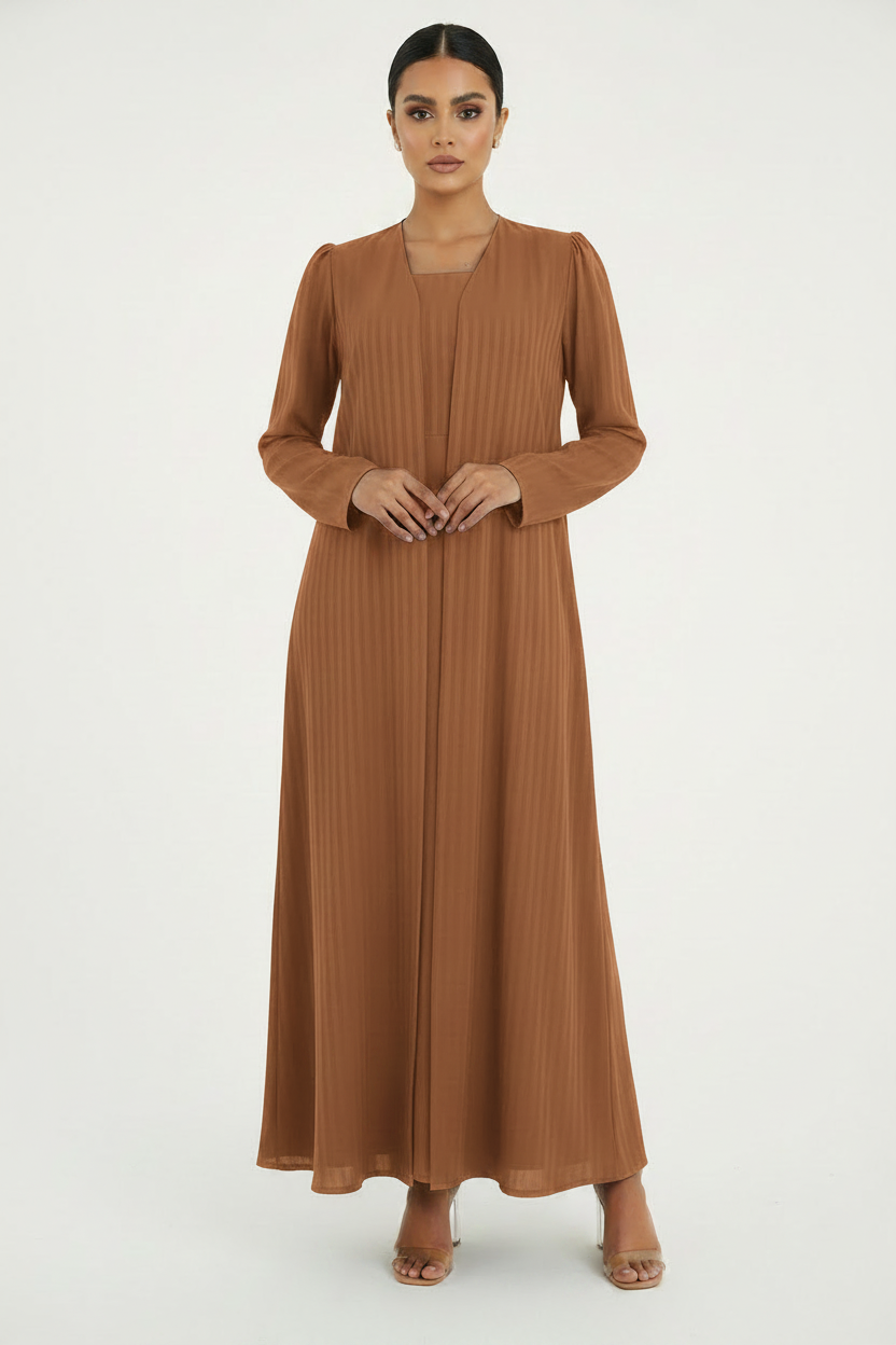 C 2386-05 Caramel Brown Striped Abaya