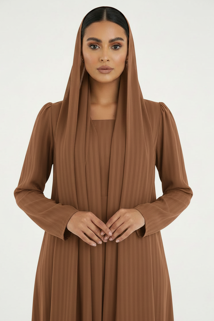 C 2386-05 Caramel Brown Striped Abaya
