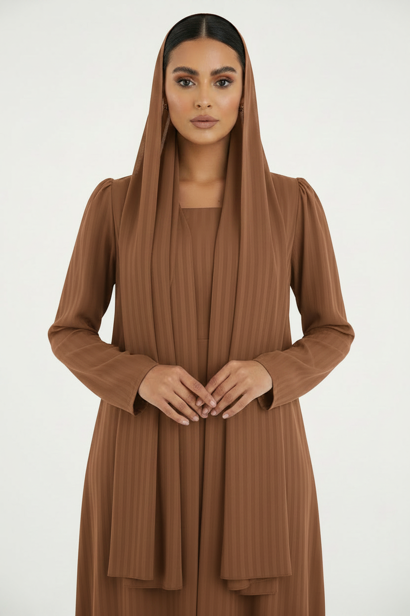 C 2386-05 Caramel Brown Striped Abaya