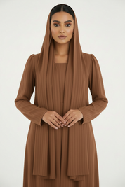 C 2386-05 Caramel Brown Striped Abaya