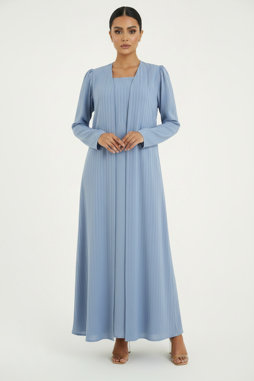 C 2386-06 Sky Blue Striped Abaya