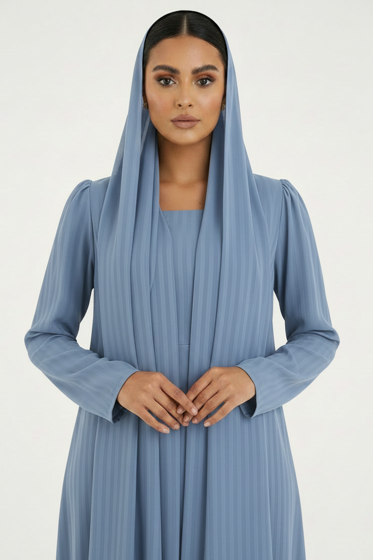 C 2386-06 Sky Blue Striped Abaya