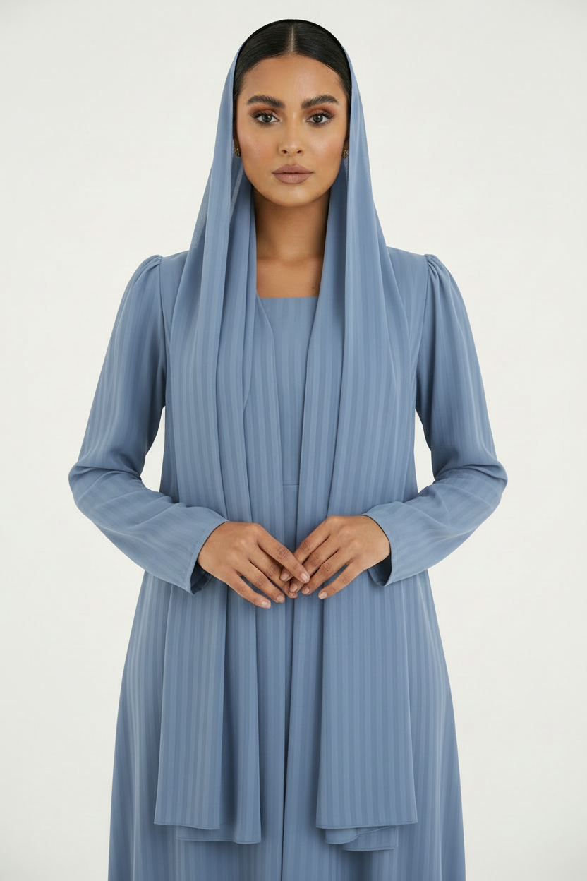 C 2386-06 Sky Blue Striped Abaya