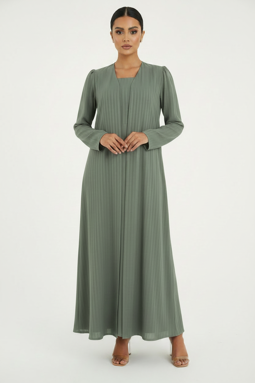 C 2386-07 Matcha Green Striped Abaya