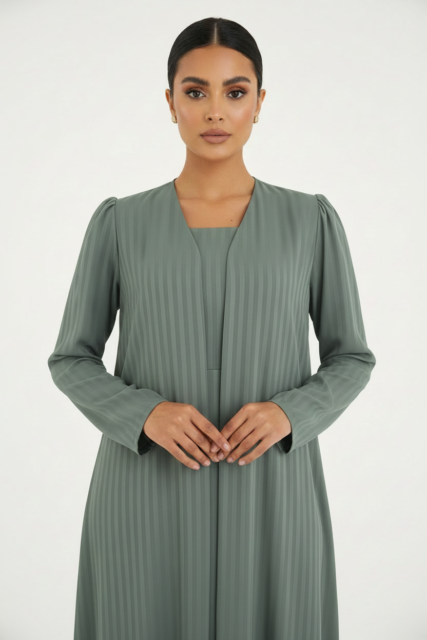 C 2386-07 Matcha Green Striped Abaya