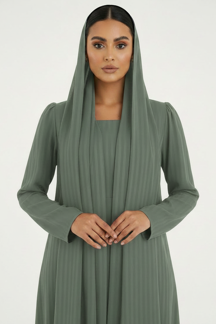 C 2386-07 Matcha Green Striped Abaya