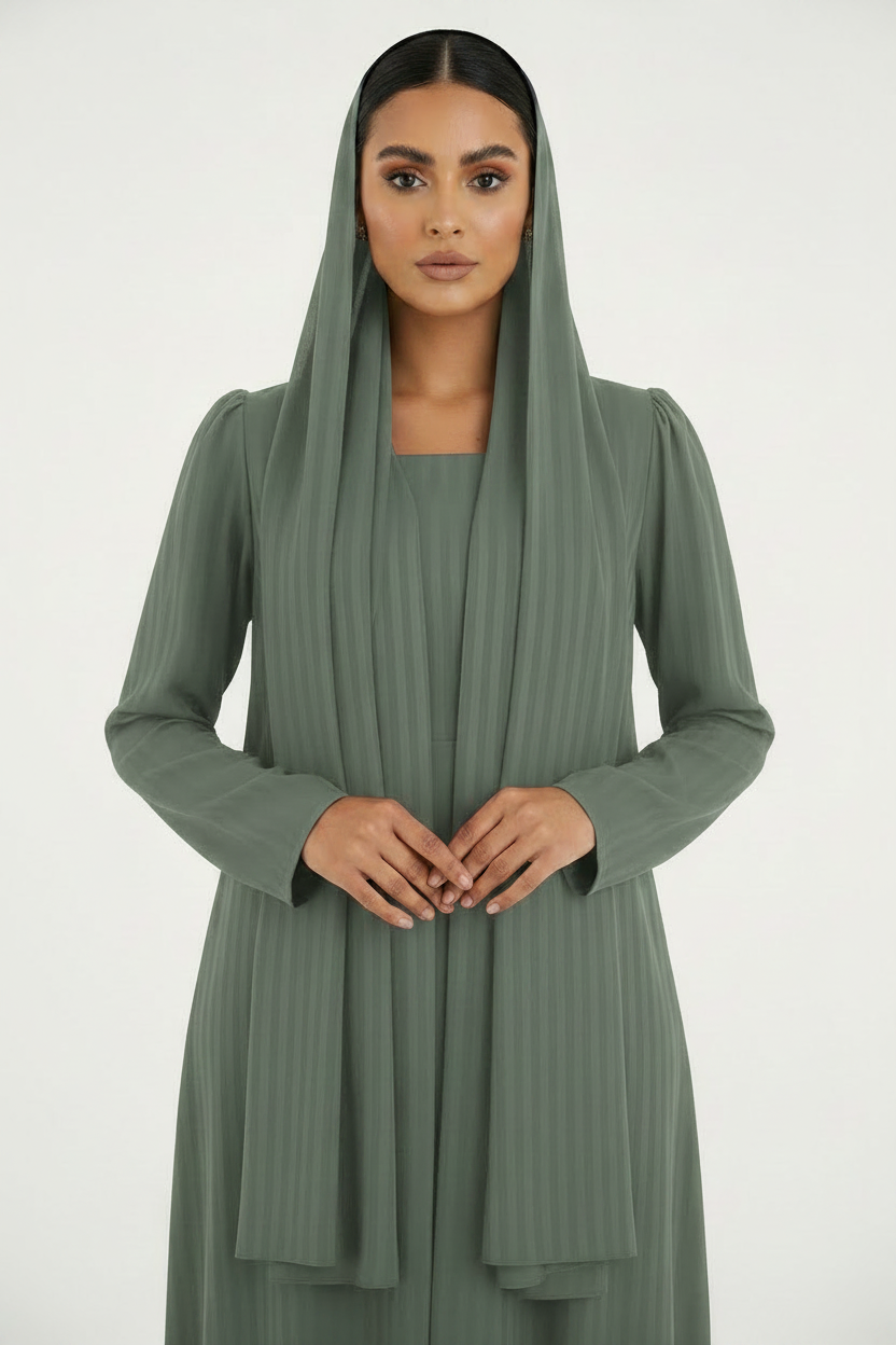 C 2386-07 Matcha Green Striped Abaya