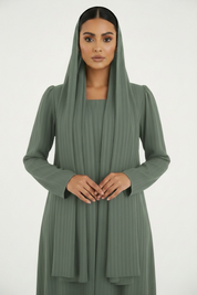 C 2386-07 Matcha Green Striped Abaya
