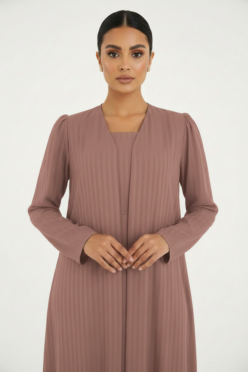 C 2386-08 Dusty Rose Striped Abaya