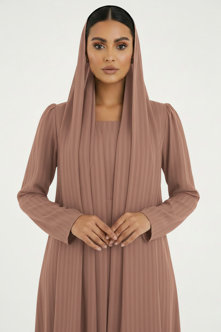 C 2386-08 Dusty Rose Striped Abaya