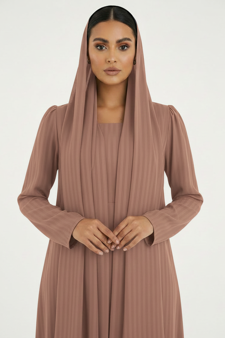 C 2386-08 Dusty Rose Striped Abaya