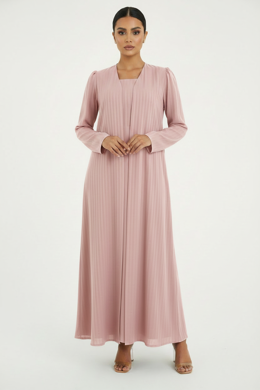 C 2386-09 Pale Pink Striped Abaya