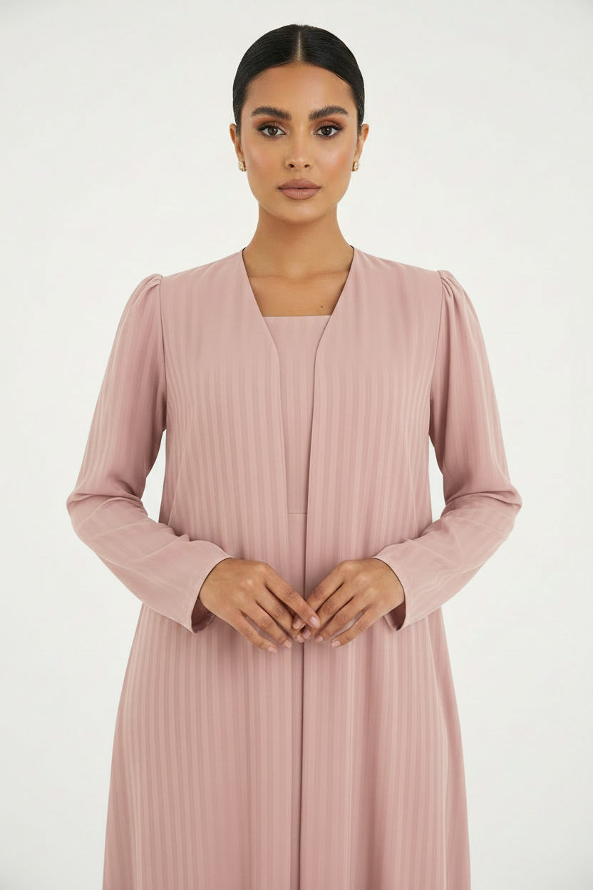 C 2386-09 Pale Pink Striped Abaya