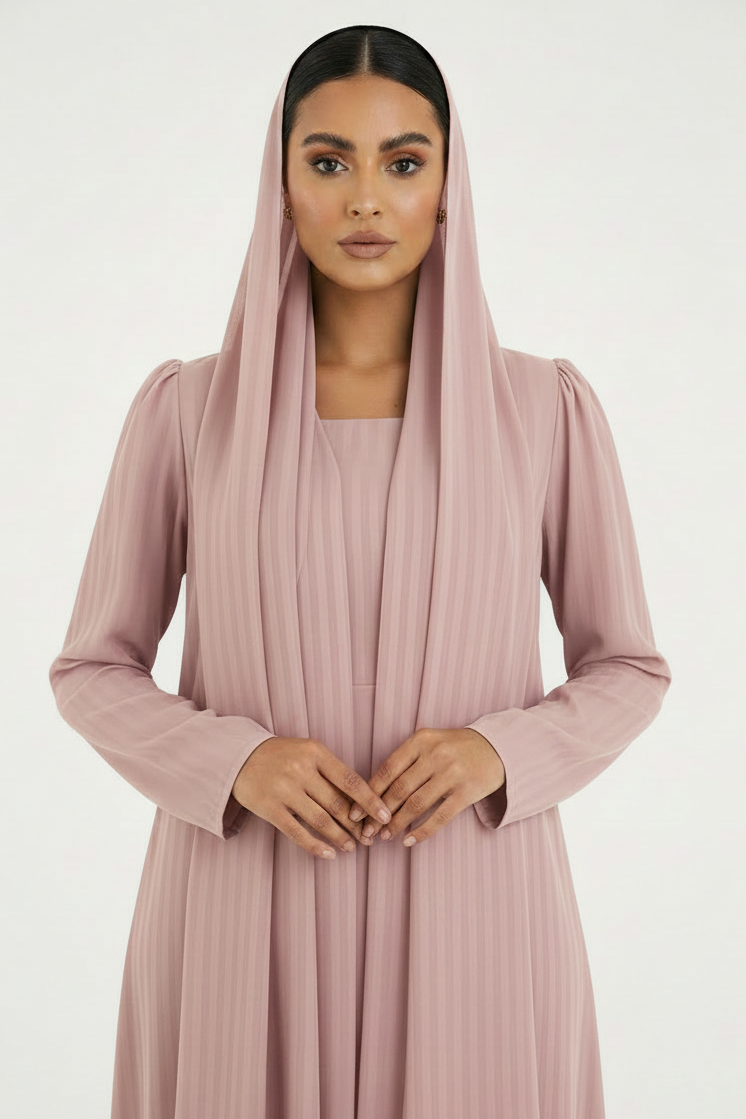 C 2386-09 Pale Pink Striped Abaya
