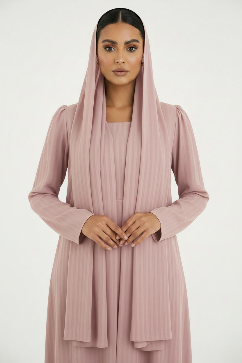 C 2386-09 Pale Pink Striped Abaya