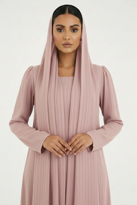 C 2386-09 Pale Pink Striped Abaya - XS / 50
