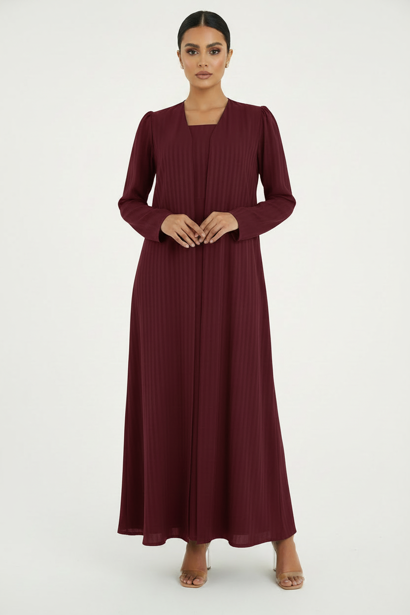 C 2386-10 Maroon Striped Abaya