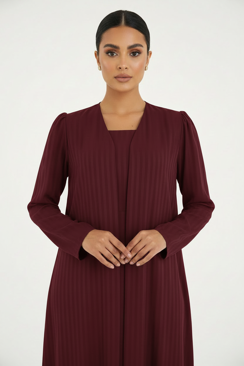 C 2386-10 Maroon Striped Abaya