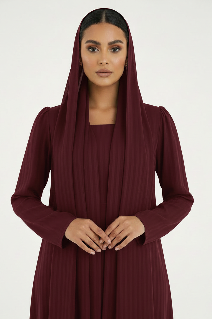 C 2386-10 Maroon Striped Abaya