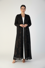 C 2389-01 Black Chocolate Printed Abaya