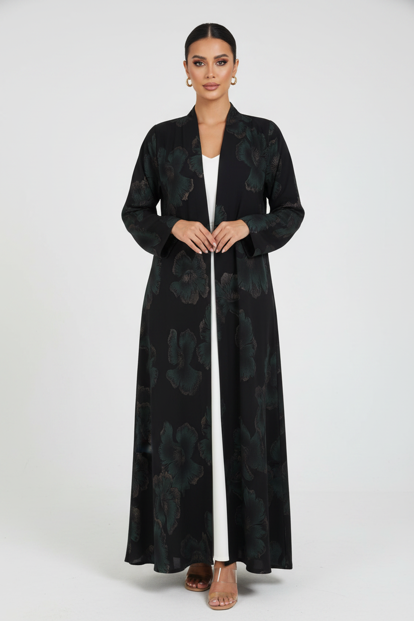 C 2389-02 Black Jade Printed Abaya