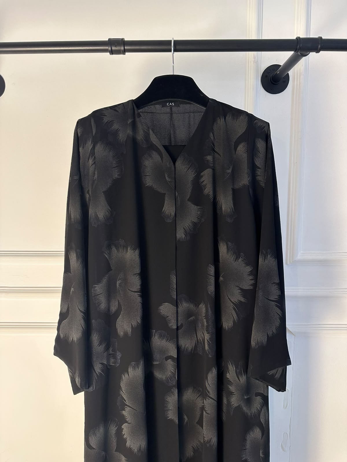 C 2389-03 Black Grey Printed Abaya