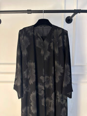 C 2389-03 Black Grey Printed Abaya