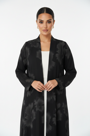 C 2389-03 Black Grey Printed Abaya