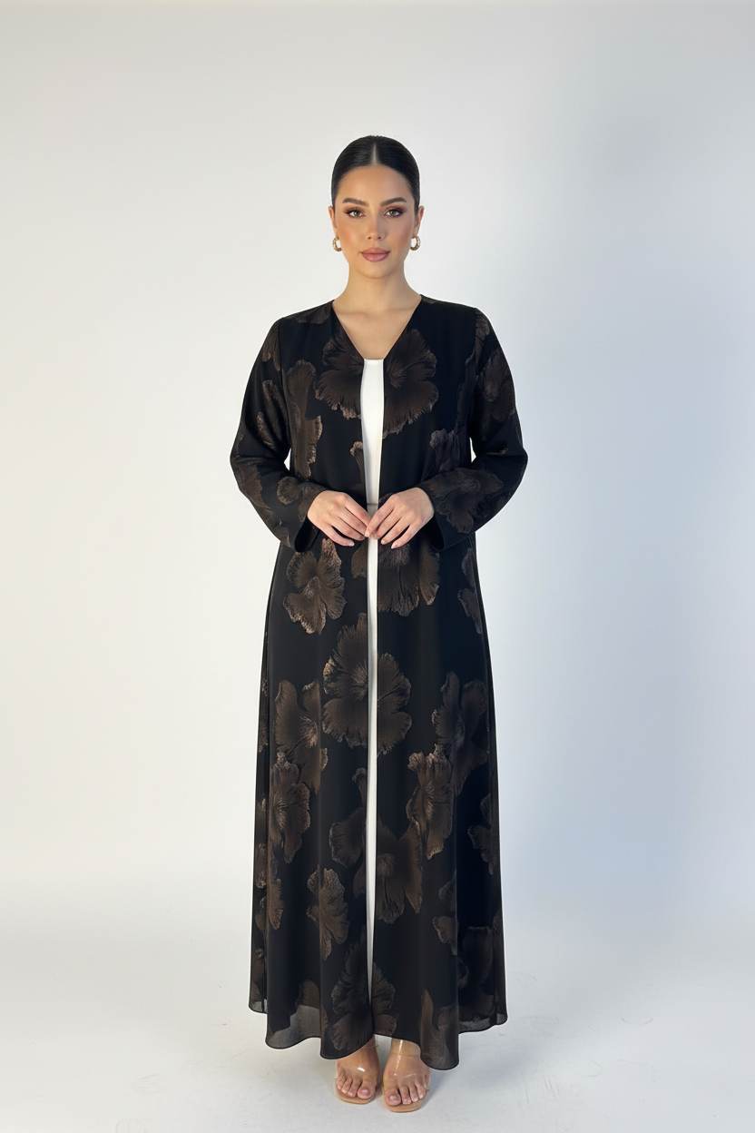 C 2389-05 Black Copper Printed Abaya